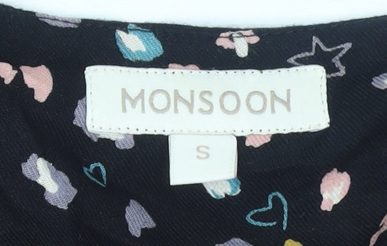 Monsoon Womens Black Floral A-Line Knee Length Dress Size S