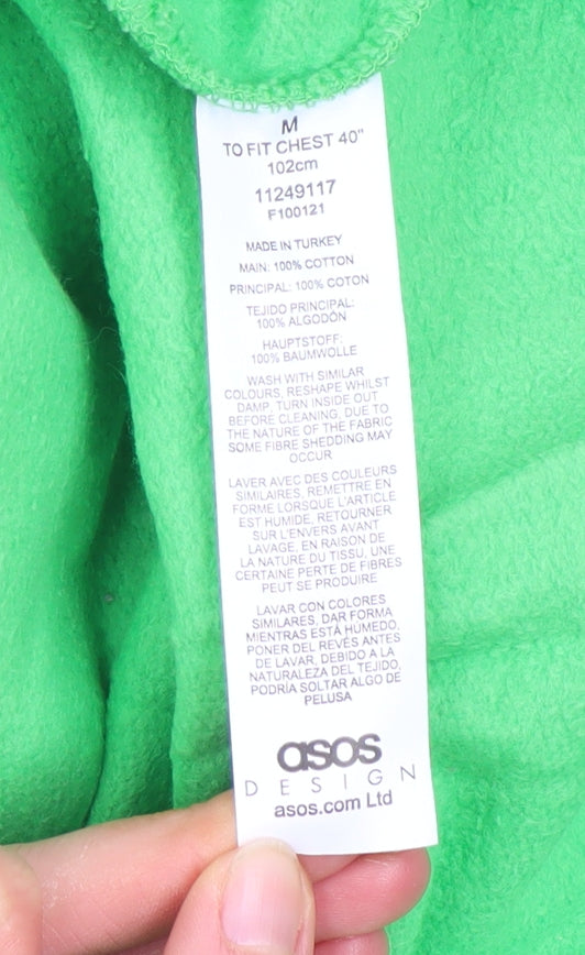 ASOS DESIGN Men's Green Pullover Hoodie Size M Cotton Sweatshirt