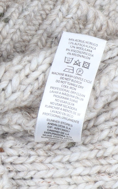 Gallery Women Beige Cable-Knit Roll Neck Jumper Size L Wool Blend