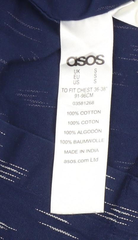 ASOS Mens Blue Short Sleeve Button-Up Cotton Shirt Size S