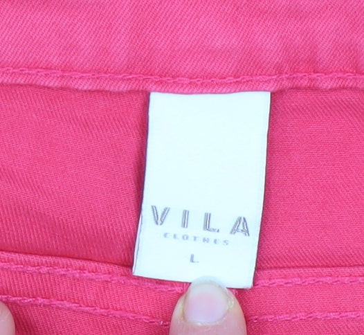 Vila Womens Pink Skinny Jeans L Slim Fit Mid Rise Stretch Denim