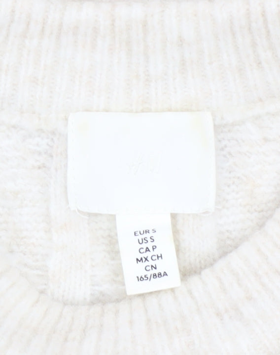 H&M Women Ivory Cable-Knit Wool Blend Mock Neck Jumper Size 8