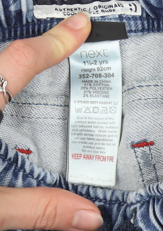 Next Boys Blue Star Print Denim Chino Shorts Size 2 Years Elastic Waist