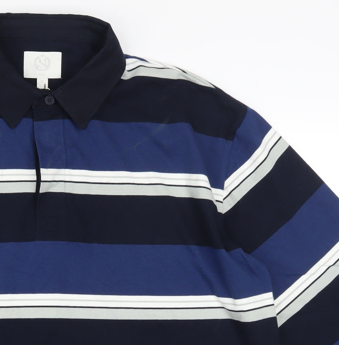 Marks & Spencer Men Blue Striped Collared Rugby Style Sweatshirt XL
