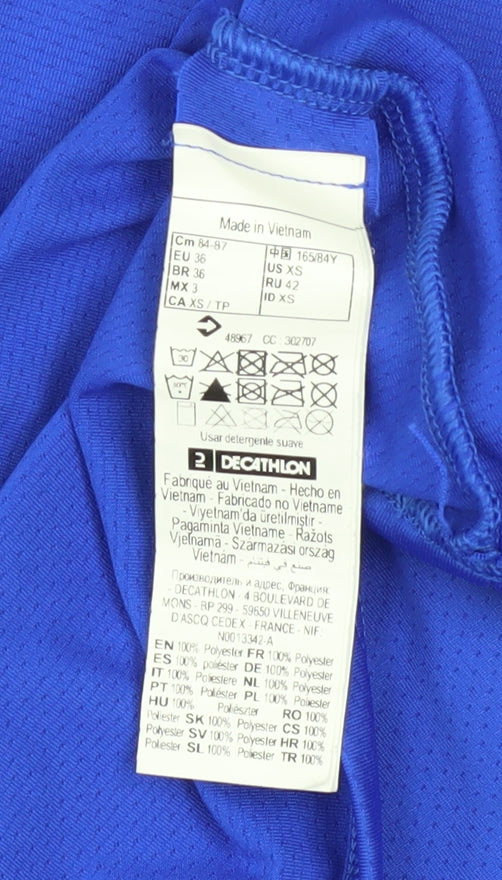 Decathlon Women Blue XS V-Neck Lightweight Polyester Active T-Shirt