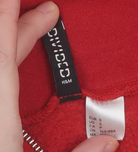 H&M Divided Women's Red Rose Embroidered 1/2 Zip Sweatshirt S