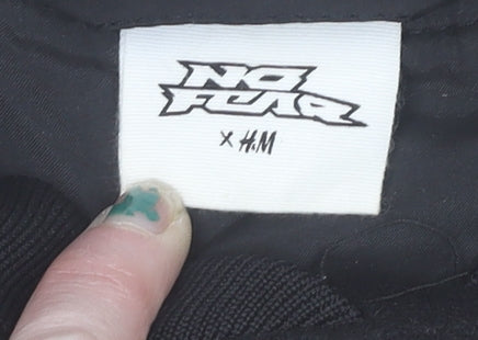 H&M x No Fear Mens Black Varsity Jacket L Collared Polyester Retro Style