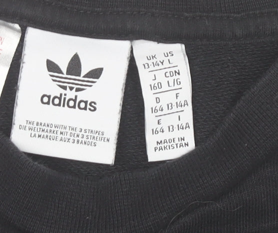Adidas Boys Black Crew Neck Logo Pullover Sweatshirt 13-14 Years