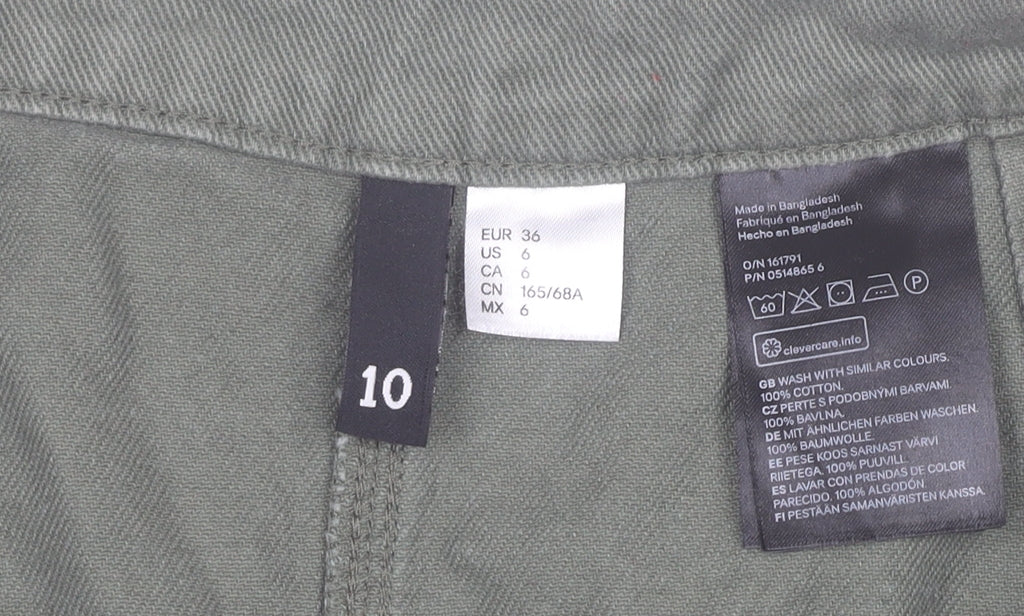 H&M Divided Women's Green Cotton Short Zip Skirt Size 10