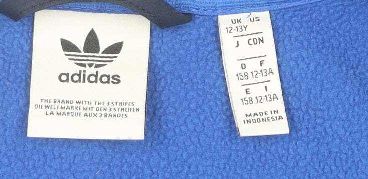 Adidas Boys Blue Full Zip Hooded Sweatshirt 12-13 Years Colourblock Logo