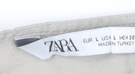Zara Women Beige Cotton Tunic Blouse Long Sleeve Relaxed Fit L