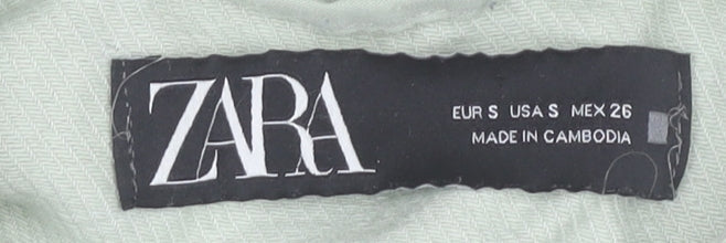 Zara Womens Green Cotton Buttoned Casual Jacket Size S