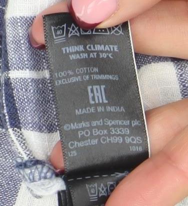 Marks & Spencer Women Blue Check Cotton Short Sleeve Shirt Dress Size 12