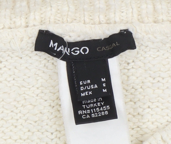 Mango Women Ivory Aztec Knit Wool Blend Pullover Jumper Size 12