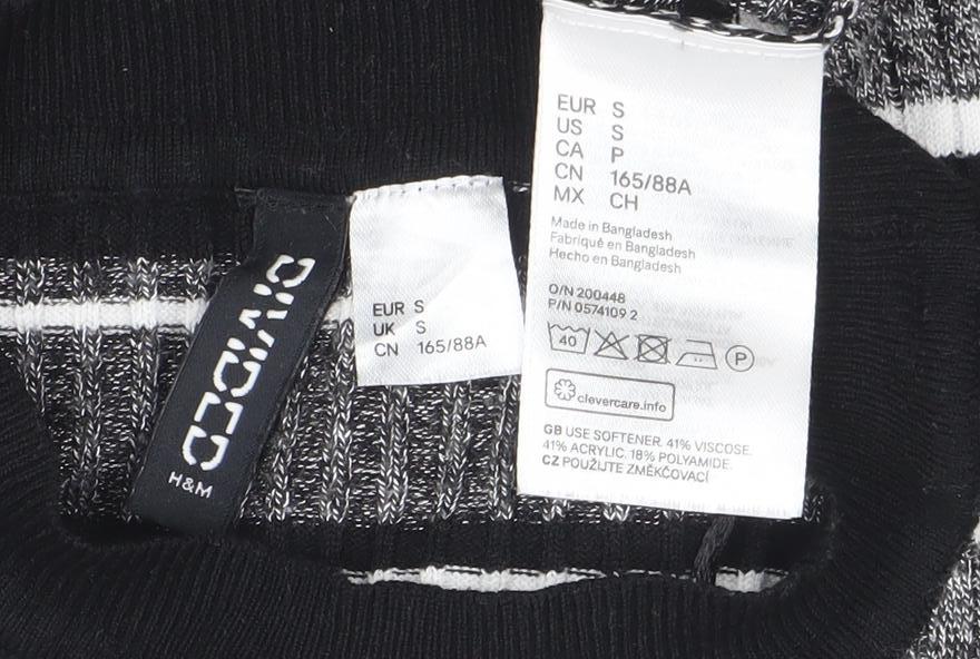 H&M Divided Women’s Black Striped Rib Knit Pullover Jumper Size S
