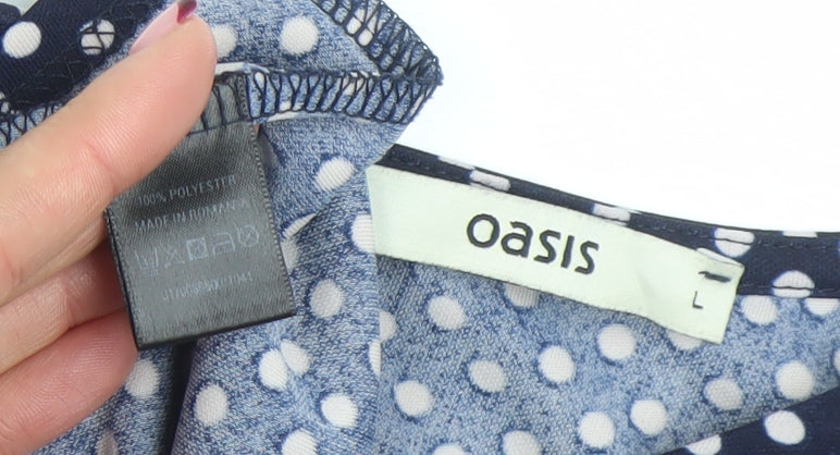 Oasis Womens Blue Polka Dot Sleeveless A-Line Dress L