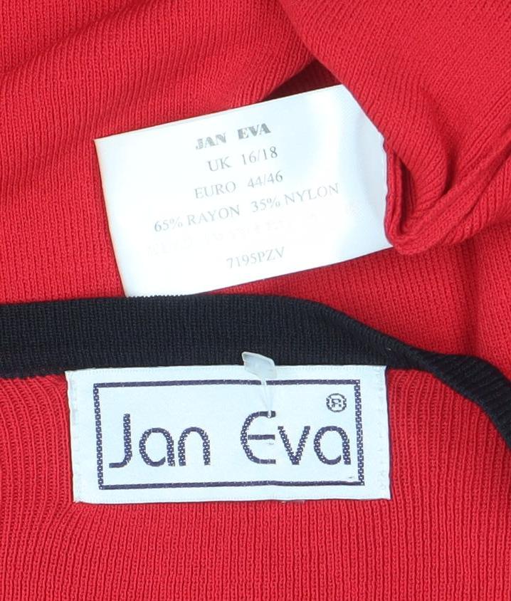 Jan Eva Women Red V-Neck Long Sleeve Pullover Jumper Size 16
