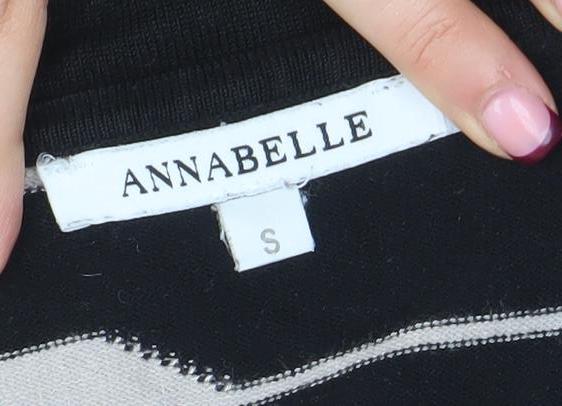 Annabelle Womens Black Beige Striped Long Sleeve Pullover Jumper Size S