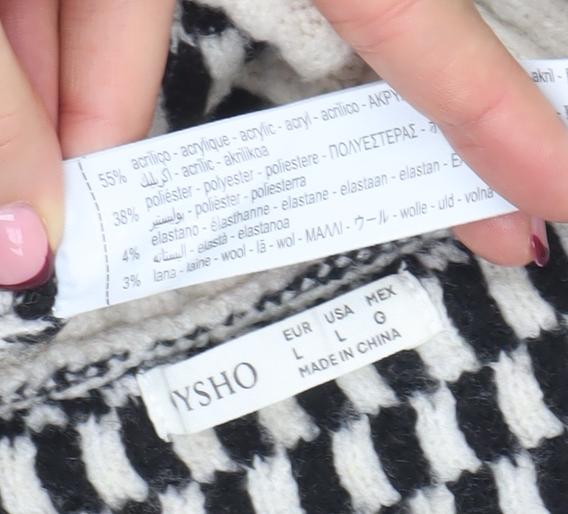 Yisho Women’s Black & White Knit Geometric Crew Neck Jumper Size L