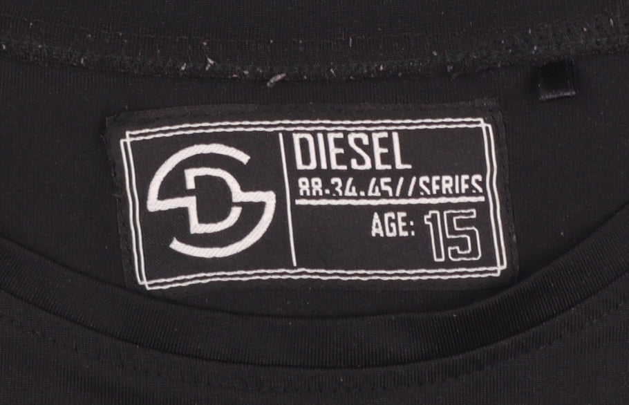 Diesel Boys Black Graphic Sleeve T-Shirt Age 15 Regular Fit