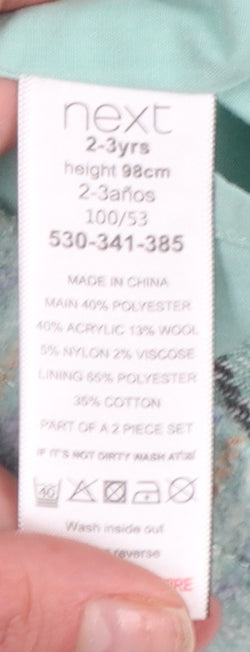 Next Girls Blue Check Pinafore Dress 2-3 Years Wool Blend Lined