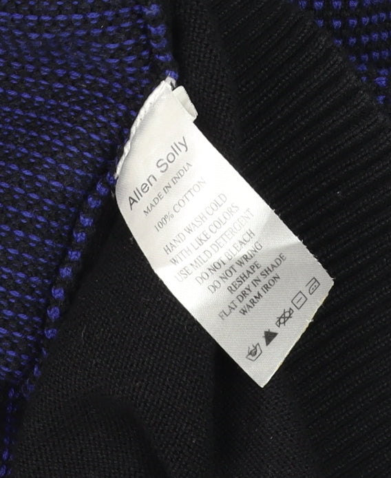 Allen Solly Men Blue Black Cotton Half Zip High Neck Jumper M