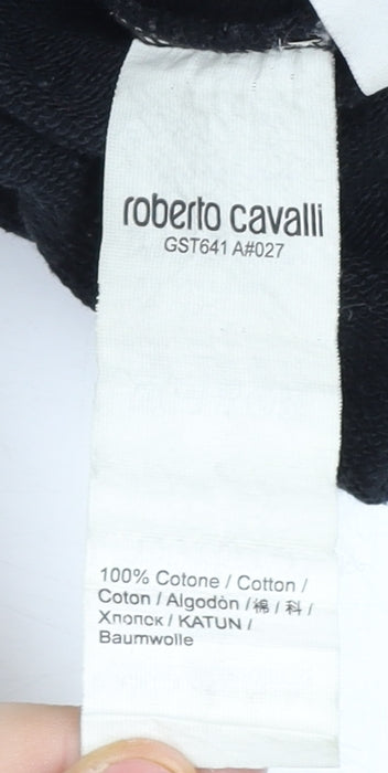 Roberto Cavalli Womens Black Red Logo Sweatshirt Size M Cotton Crew Neck