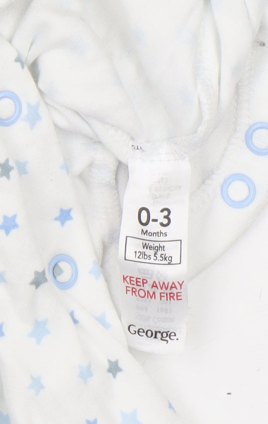 George Unisex Baby White Star Print Babygrow 0-3 Months Long Sleeve