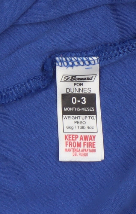 Dunnes Blue Animal Car Embroidered Babygrow 0-3 Months Unisex Cotton