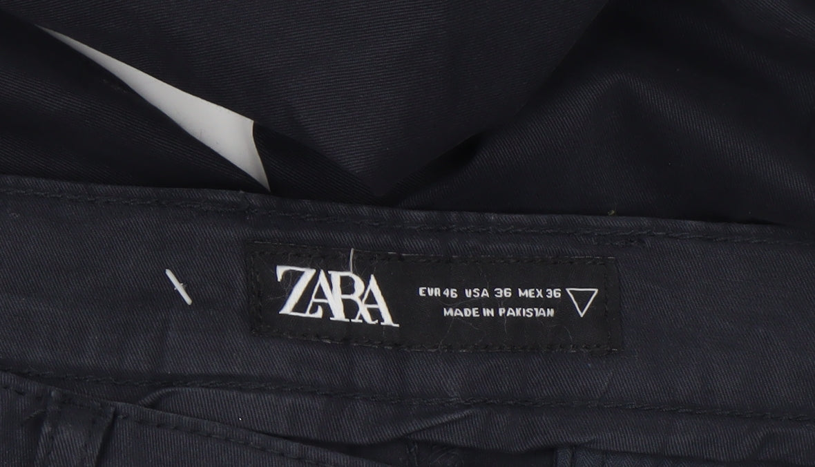 Zara Men's Navy Blue Chino Trousers Size M Slim Fit Cotton Blend