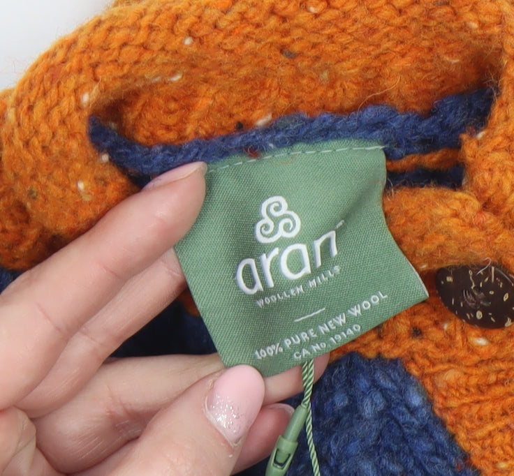 Aran Woollen Mills Unisex Baby Blue Orange Wool Jumper 3-6 Months