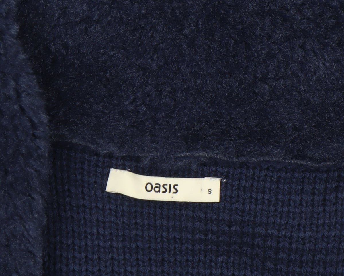 Oasis Women's Blue Open Front Faux Fur Trim Knit Cardigan Size S