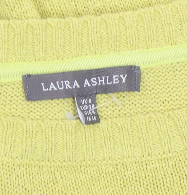 Laura Ashley Women's Green Crew Neck Cotton Knit Jumper Size 8