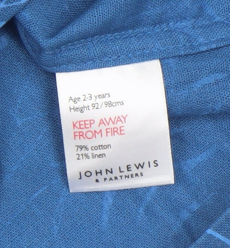 John Lewis Boys Blue Leaf Print Cotton Linen Button-Up Shirt 24 Months