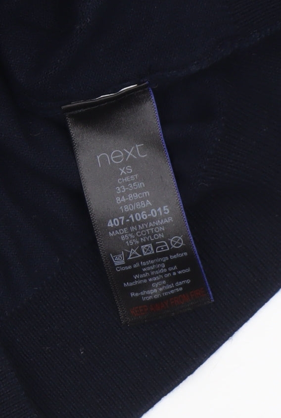 Next Men's Black Collared Henley Jumper XS Cotton Blend Knitwear