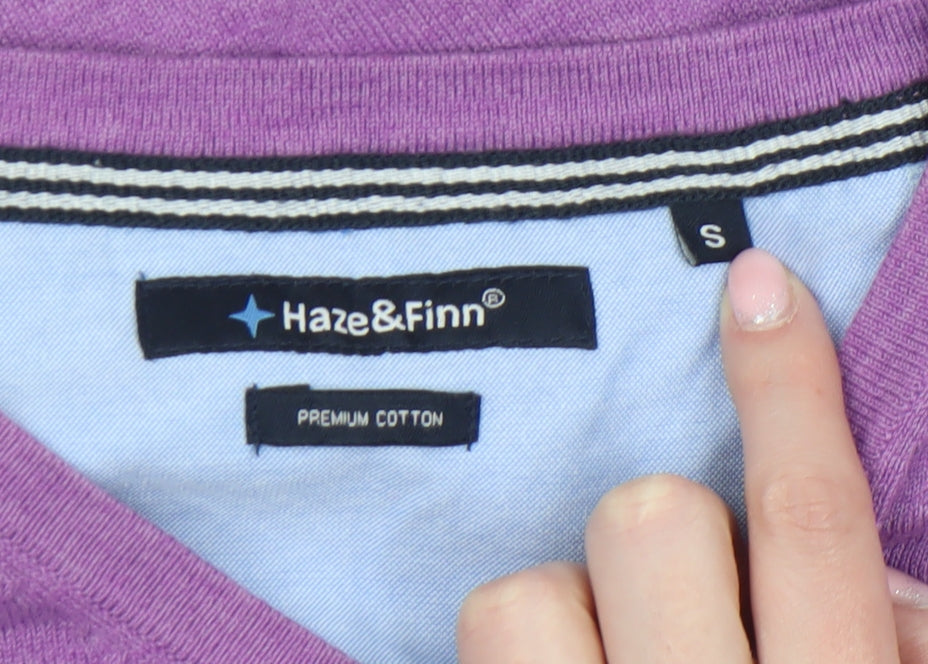 Haze & Finn Men's Purple V-Neck Cotton Blend Jumper Size S