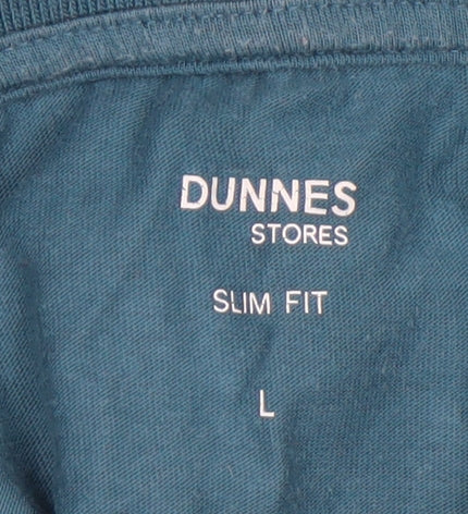 Dunnes Men's Blue Striped Slim Fit Cotton 1/4 Zip Polo Shirt L