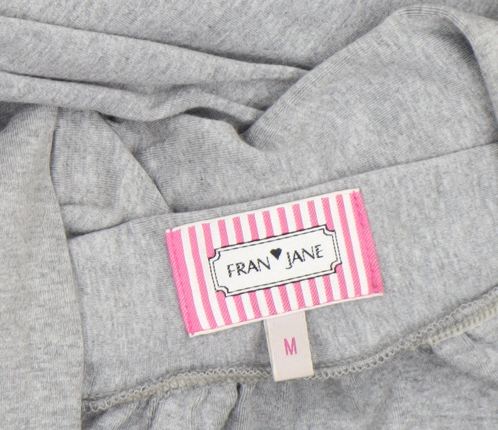 Fran Jane Women’s Grey Ruffle Open Front Mid-Length Cotton Blend Jacket M