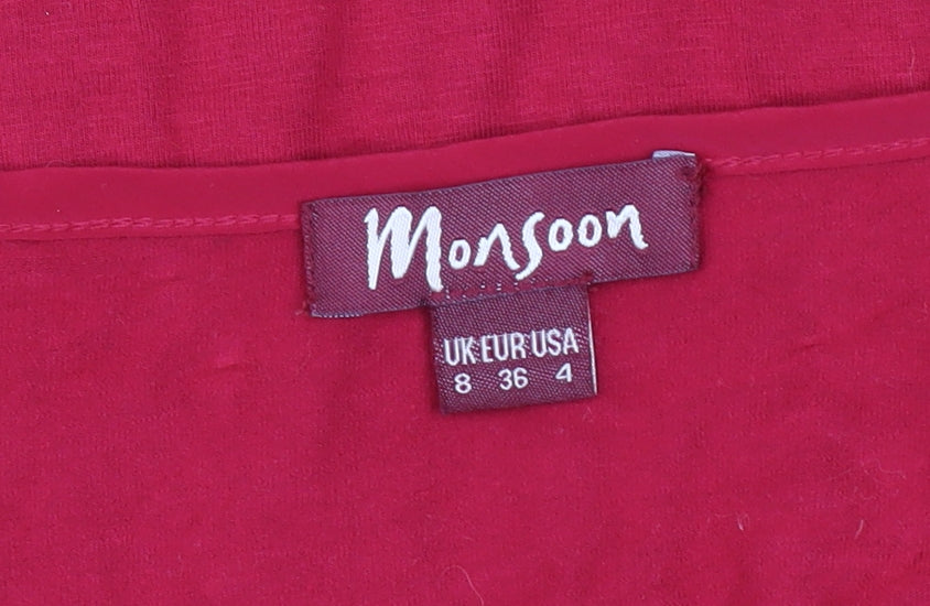 Monsoon Women's Red Long Sleeve V-Neck Cotton Top Size 8
