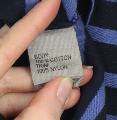 Jigsaw Women Blue Striped Long Sleeve Cotton Basic T-Shirt Size L
