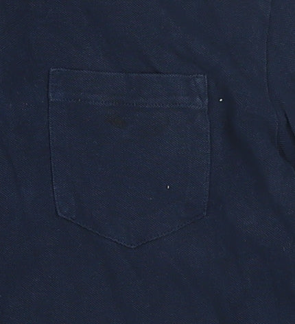 Reiss Men's Blue Long Sleeve Cotton Button-Up Polo Shirt Size M