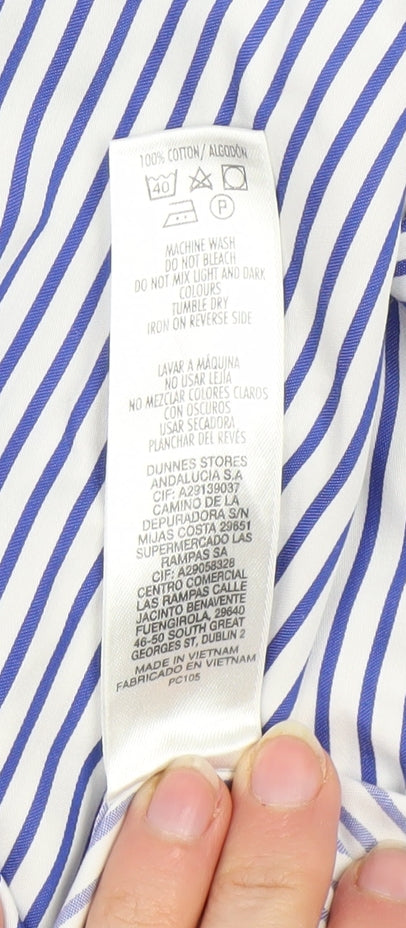 Paul Costelloe Men Blue Striped Cotton Long Sleeve Regular Fit Shirt L