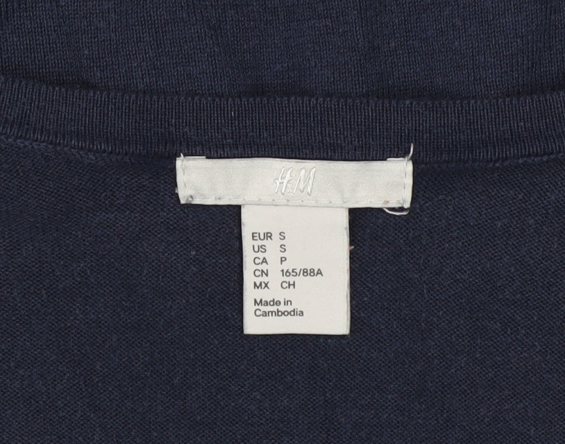 H&M Women's Blue Lace Trim Button Cardigan Size 8 V-Neck Knit