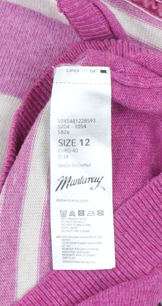 Mantaray Women’s Pink Striped Crew Neck Jumper Size 12