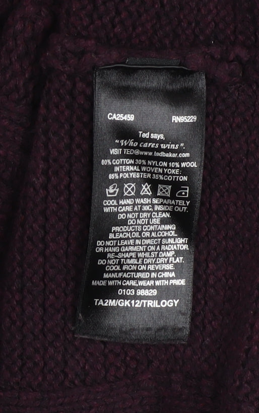 Ted Baker Mens Purple Cable-Knit Henley Jumper Size XL