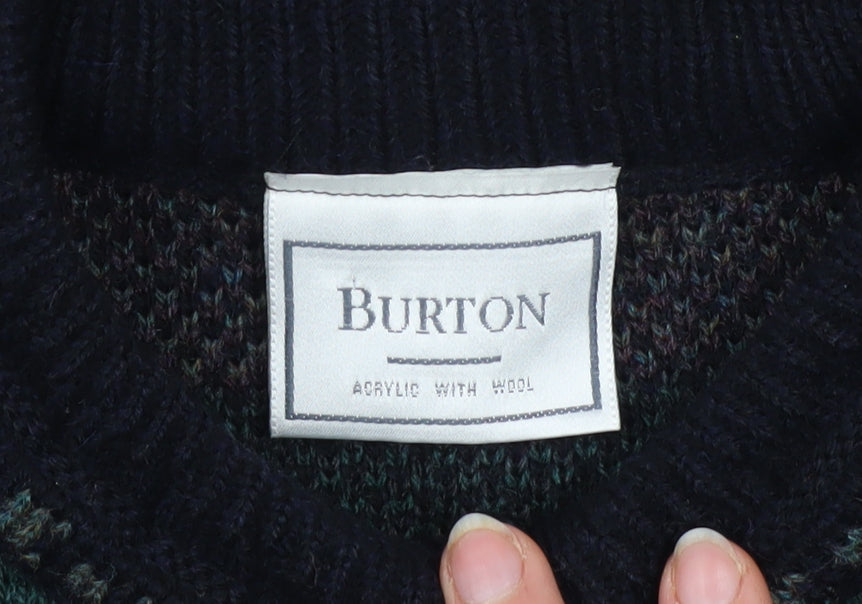 Burton Men's Multicoloured Aztec Wool Blend Crew Neck Jumper M