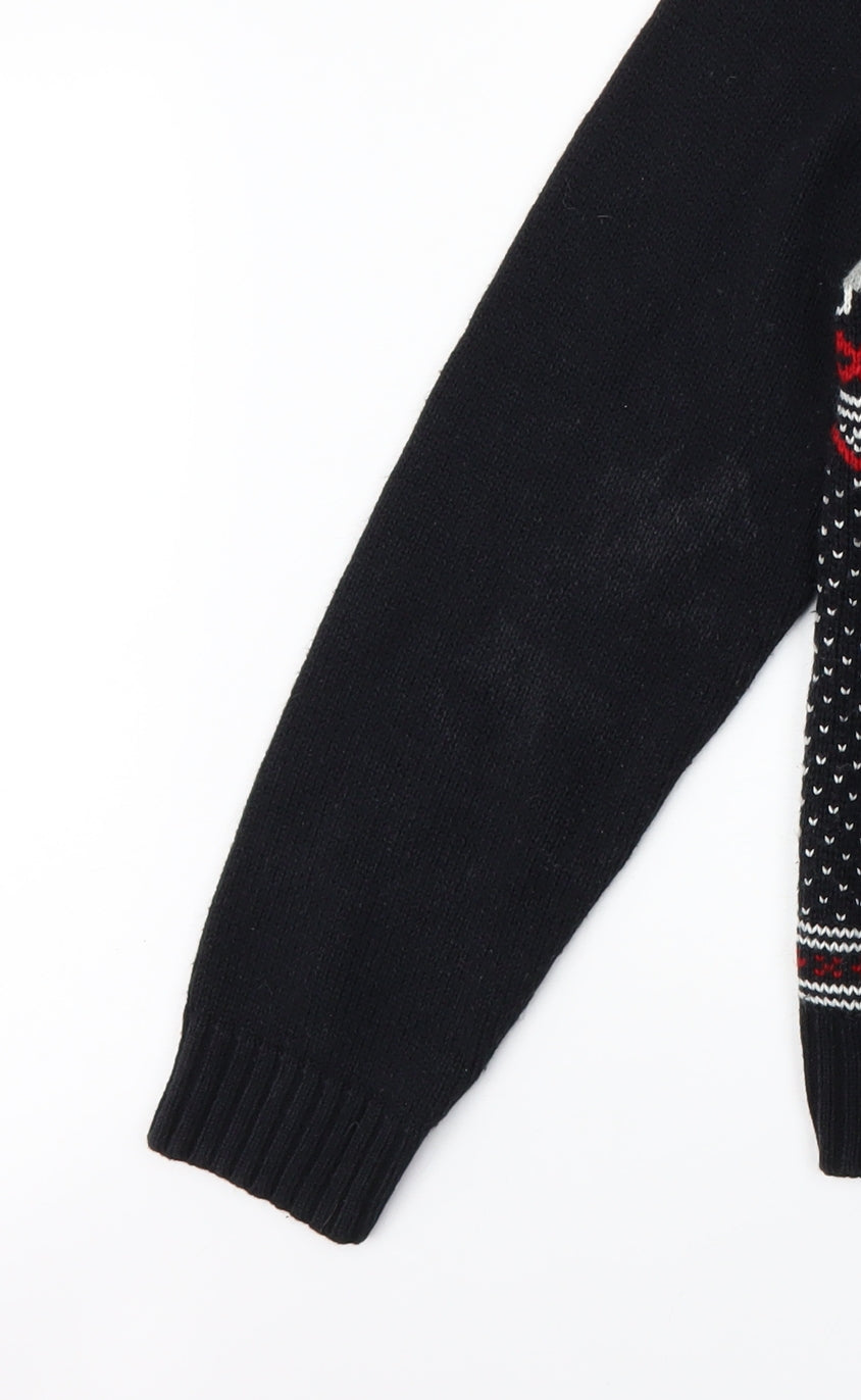 Denim Co Men's Black Fair Isle Hooded Cardigan L Acrylic Wool