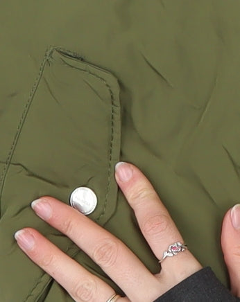 Pull & Bear Men's Green L Bomber Jacket Army Patch Nylon Zip
