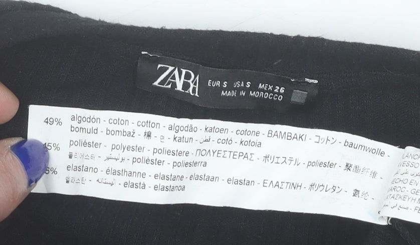 ZARA Women Black Ruffle Long Sleeve Jersey Blouse Size S