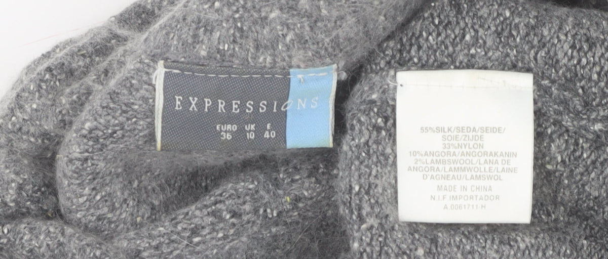 Expressions Womens Grey Silk Blend Cowl Neck Jumper Size 10